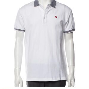 MOSCHINO COOL WHITE RED EMBROIDERED HEART AND PLACKET SIGNATURE POLO T SHIRT M